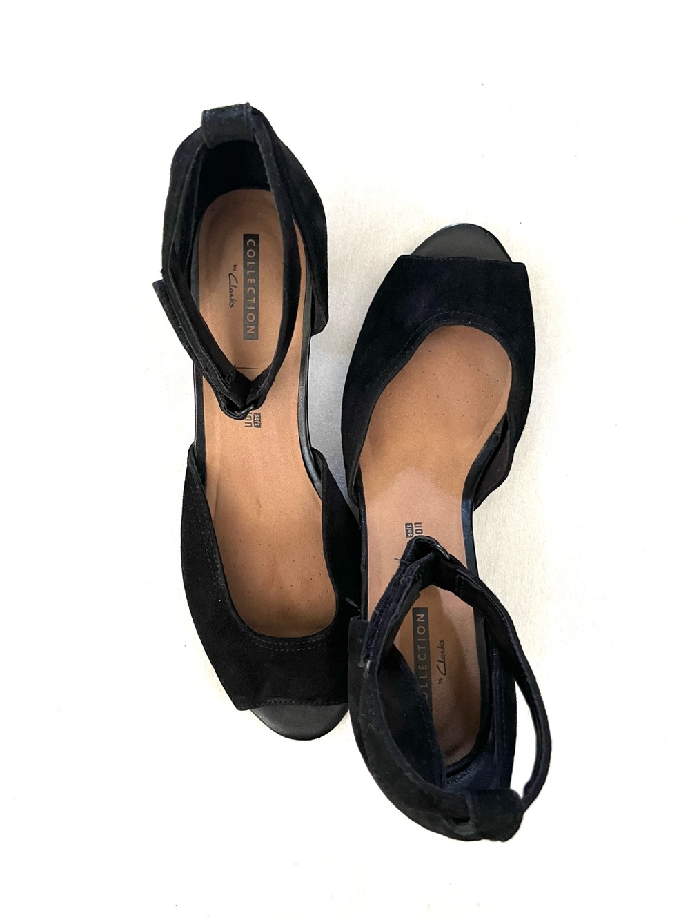 Clarks Black Suede Ankle-Strap Peep-Toe Heels